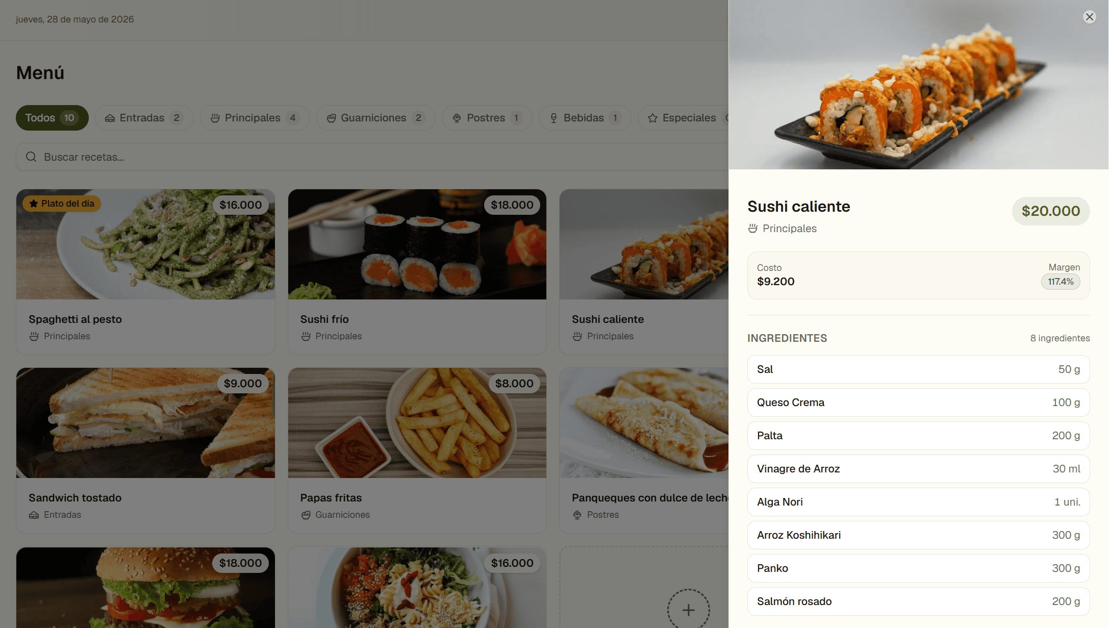MISE — Gestión de recetas y menú